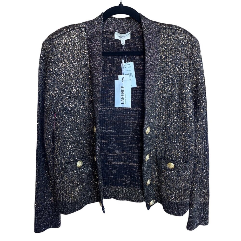 L’AGENCE Jinny Sequin Cardigan in Champagne Sequins – Size Small NWT - Picture 2 of 16